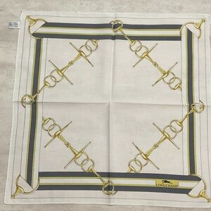 Longchamp Gold and Gray Chain Print vintage pocket square cotton light pink